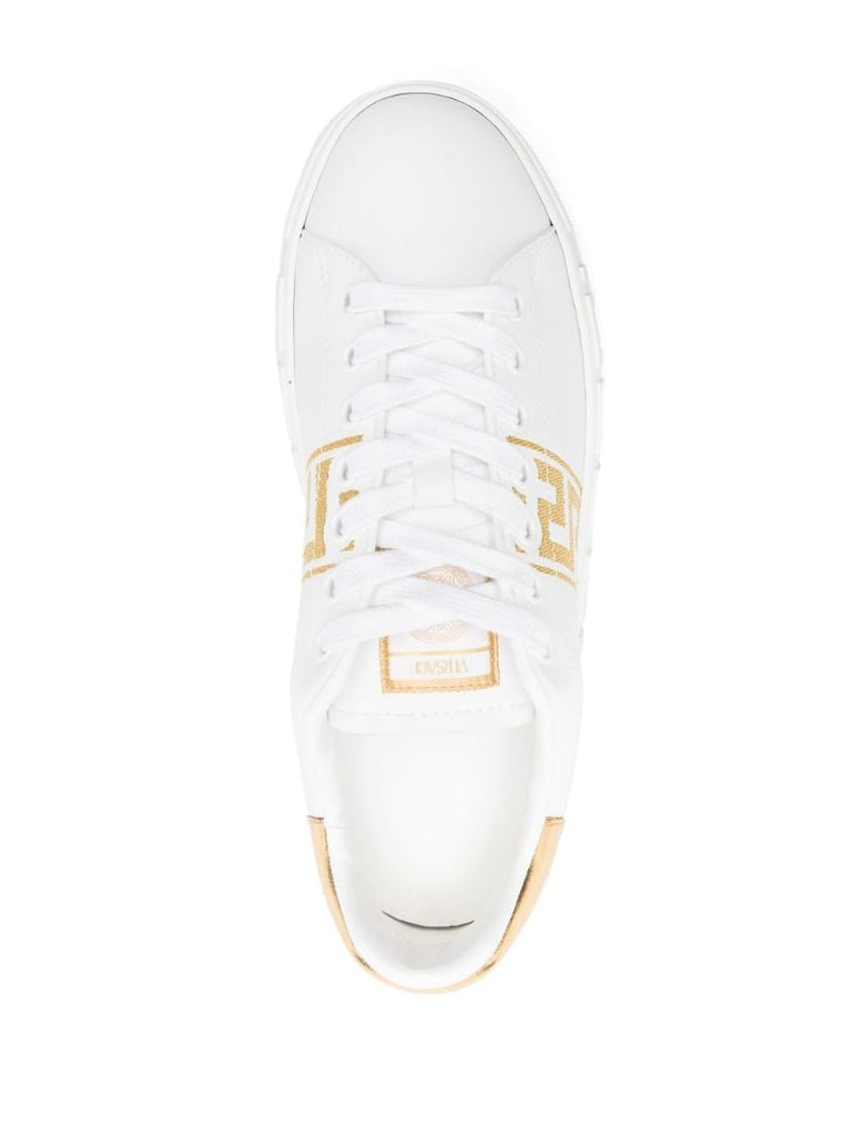 White Greca Embroidered Leather Sneakers