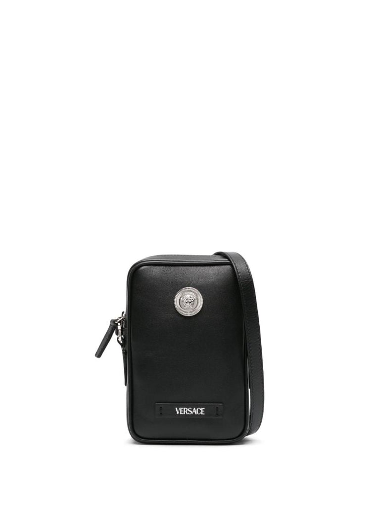 Black Medusa Biggie Small Leather Messenger Bag