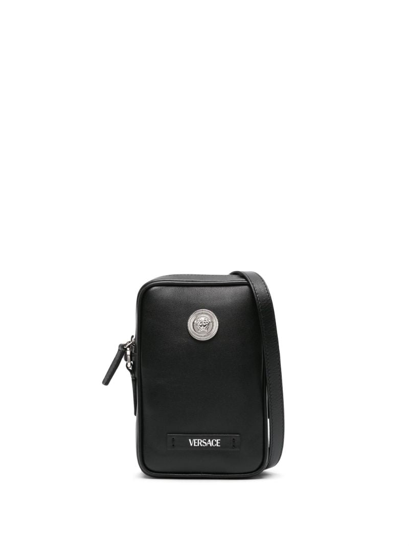 Black Medusa Biggie Small Leather Messenger Bag