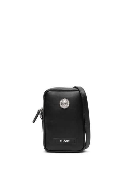 Black Medusa Biggie Small Leather Messenger Bag