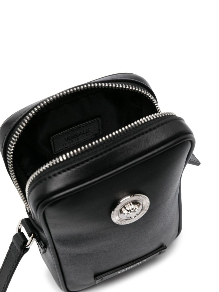 Black Medusa Biggie Small Leather Messenger Bag