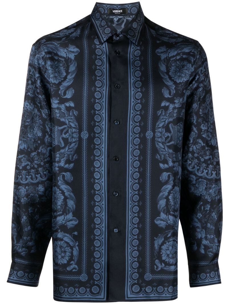 Blue Barocco-print Silk Shirt
