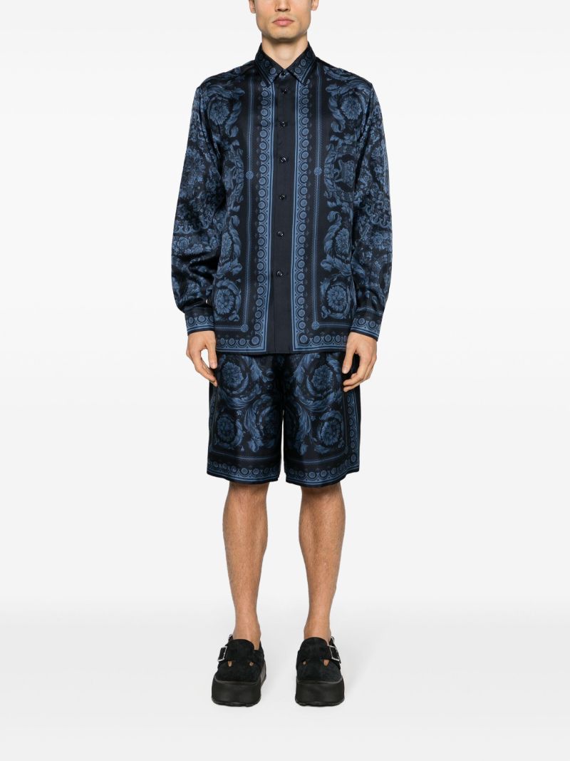 Blue Barocco-print Silk Shirt