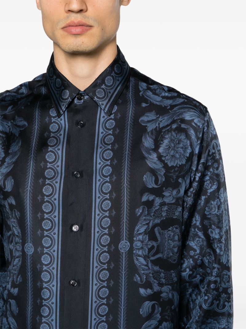 Blue Barocco-print Silk Shirt