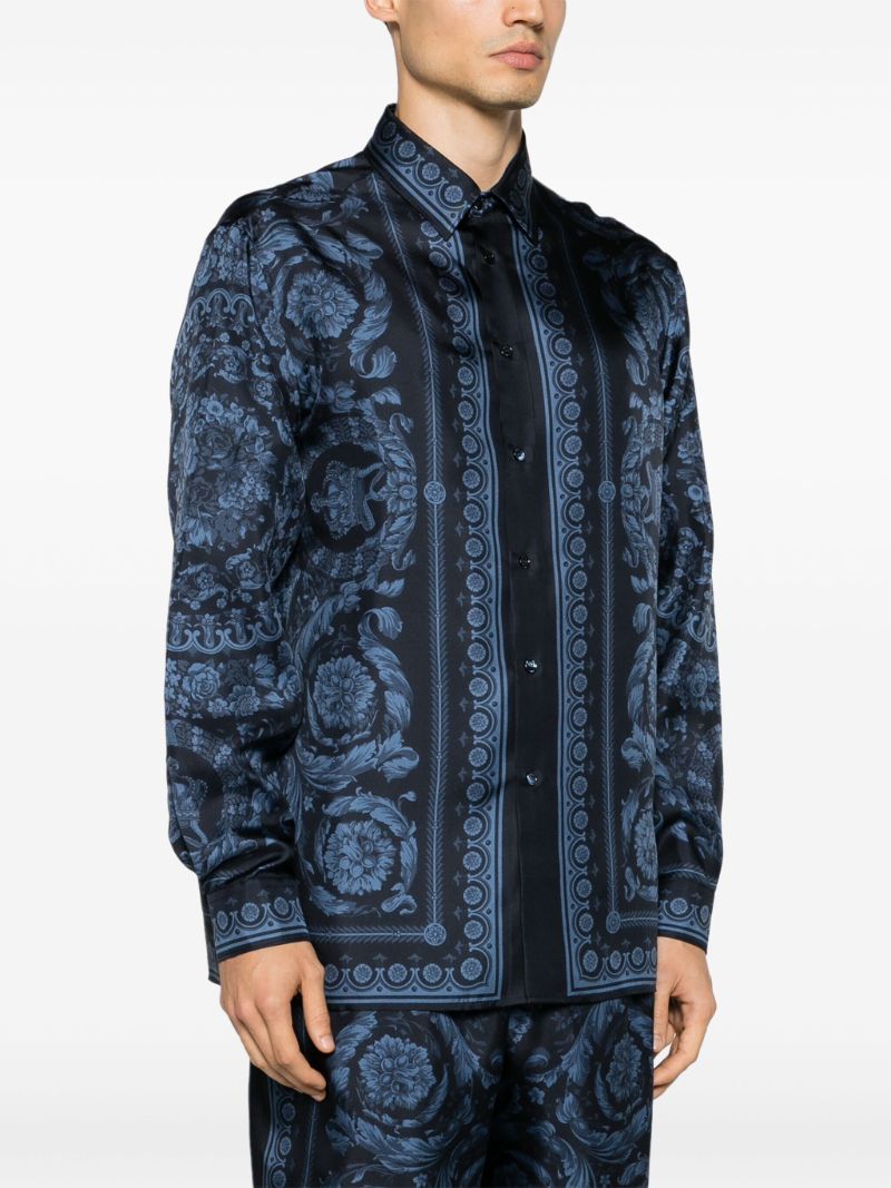 Blue Barocco-print Silk Shirt