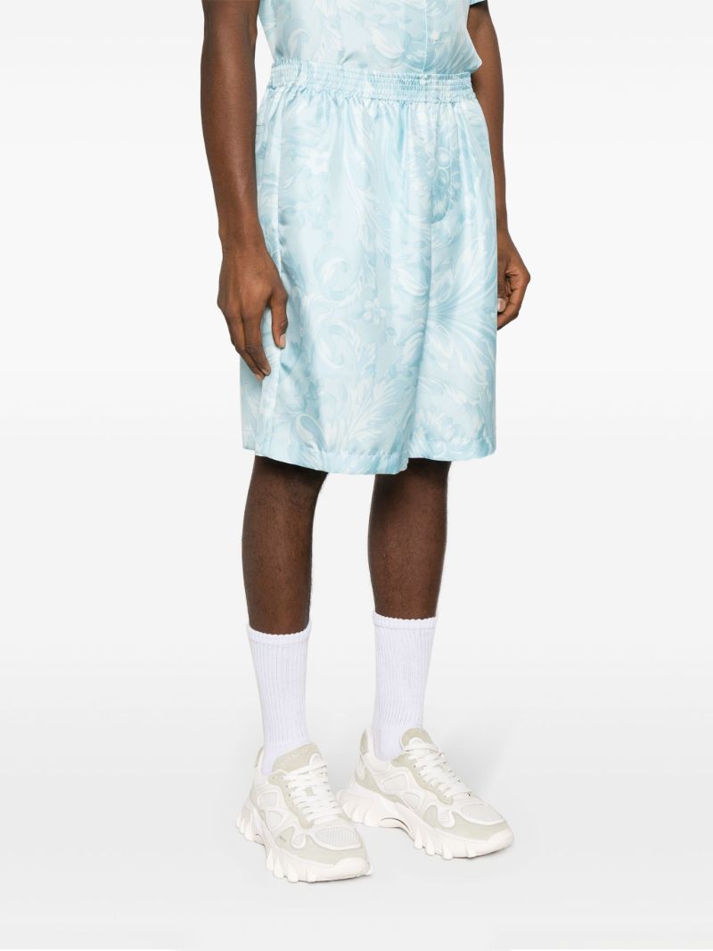 Blue Barocco-print Silk Shorts