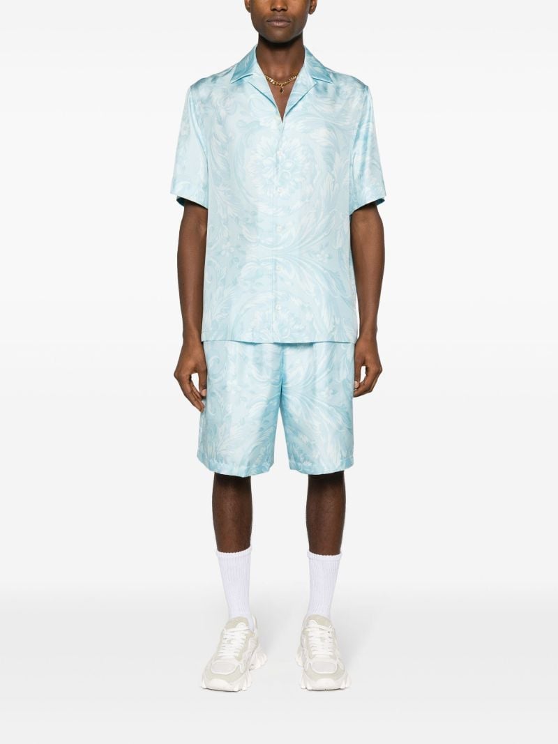 Blue Barocco-print Silk Shorts