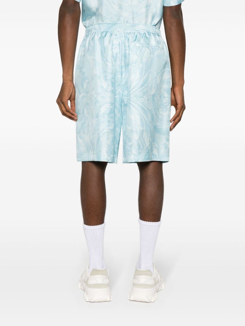 Blue Barocco-print Silk Shorts
