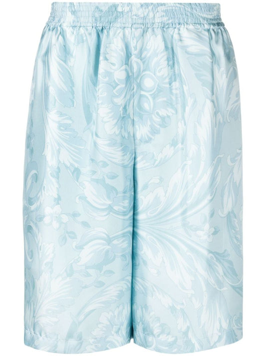 Blue Barocco-print Silk Shorts