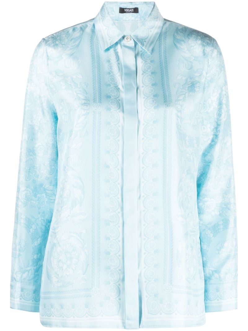 Blue Barocco-print Silk Shirt