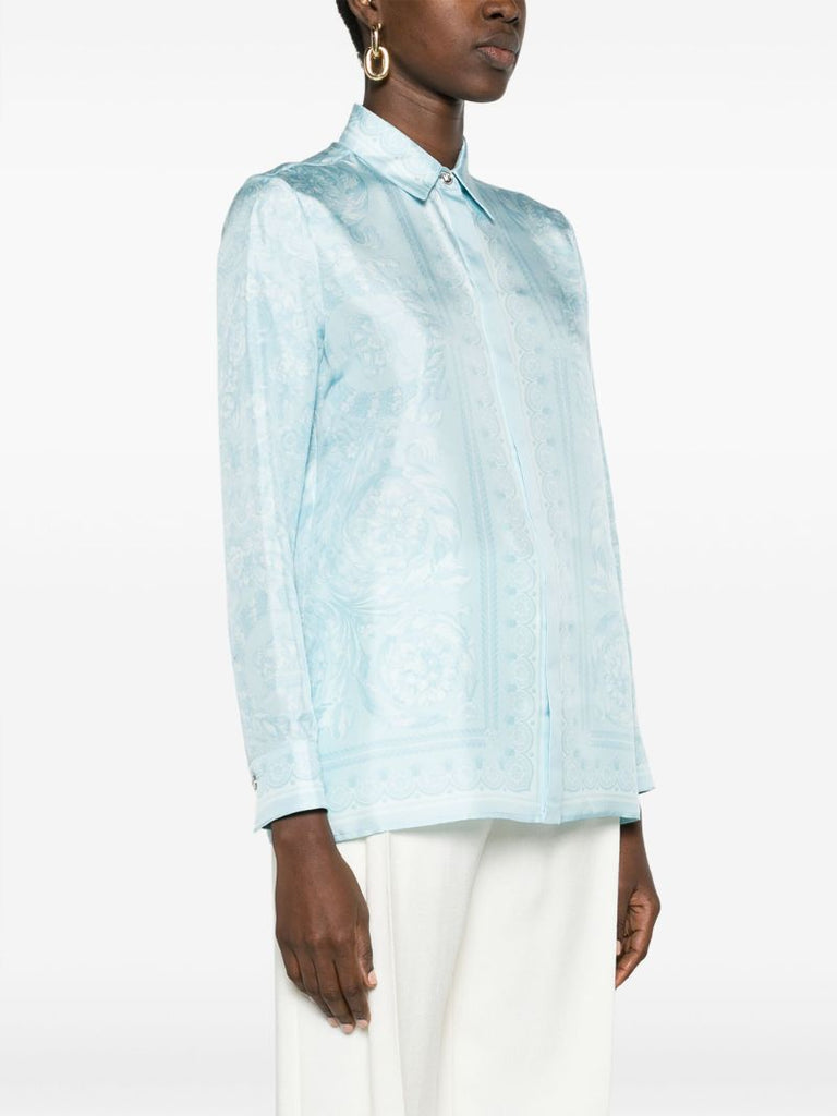 Blue Barocco-print Silk Shirt