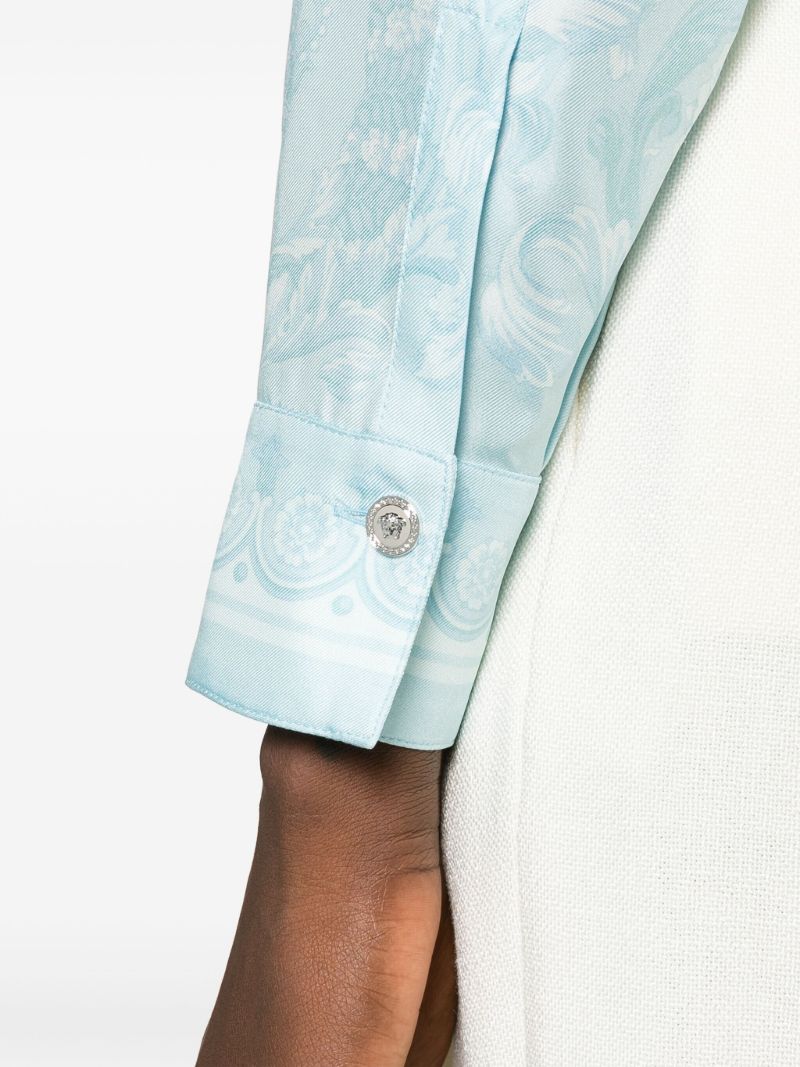 Blue Barocco-print Silk Shirt