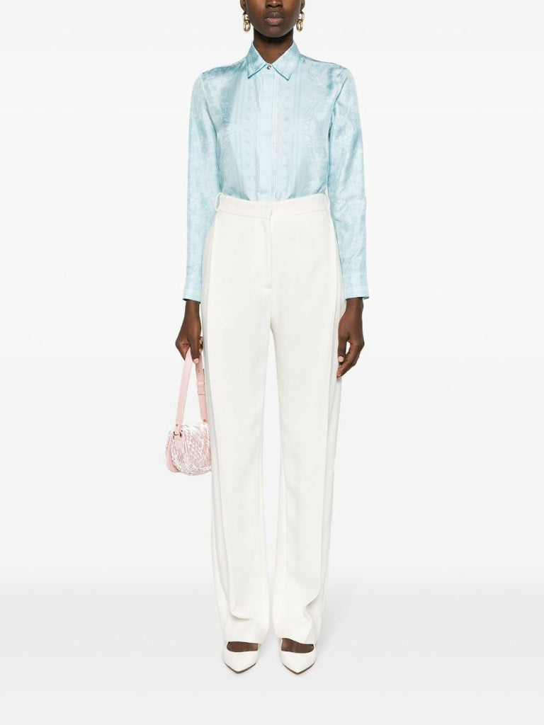 Blue Barocco-print Silk Shirt