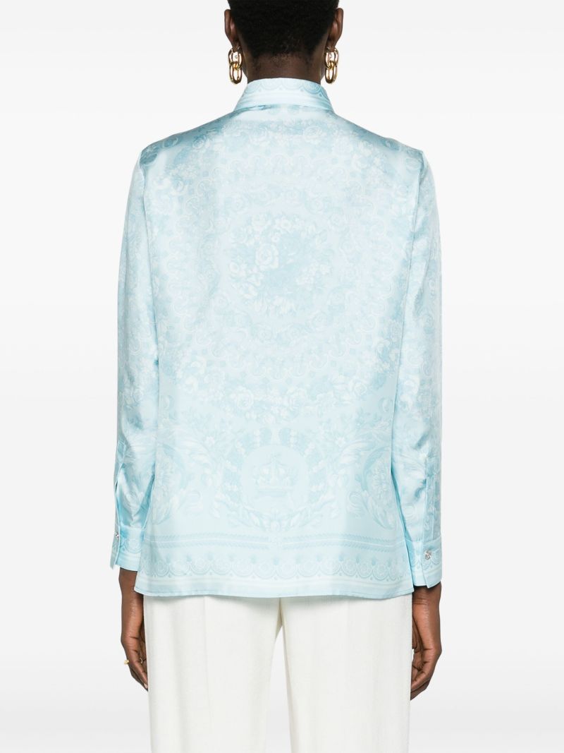 Blue Barocco-print Silk Shirt