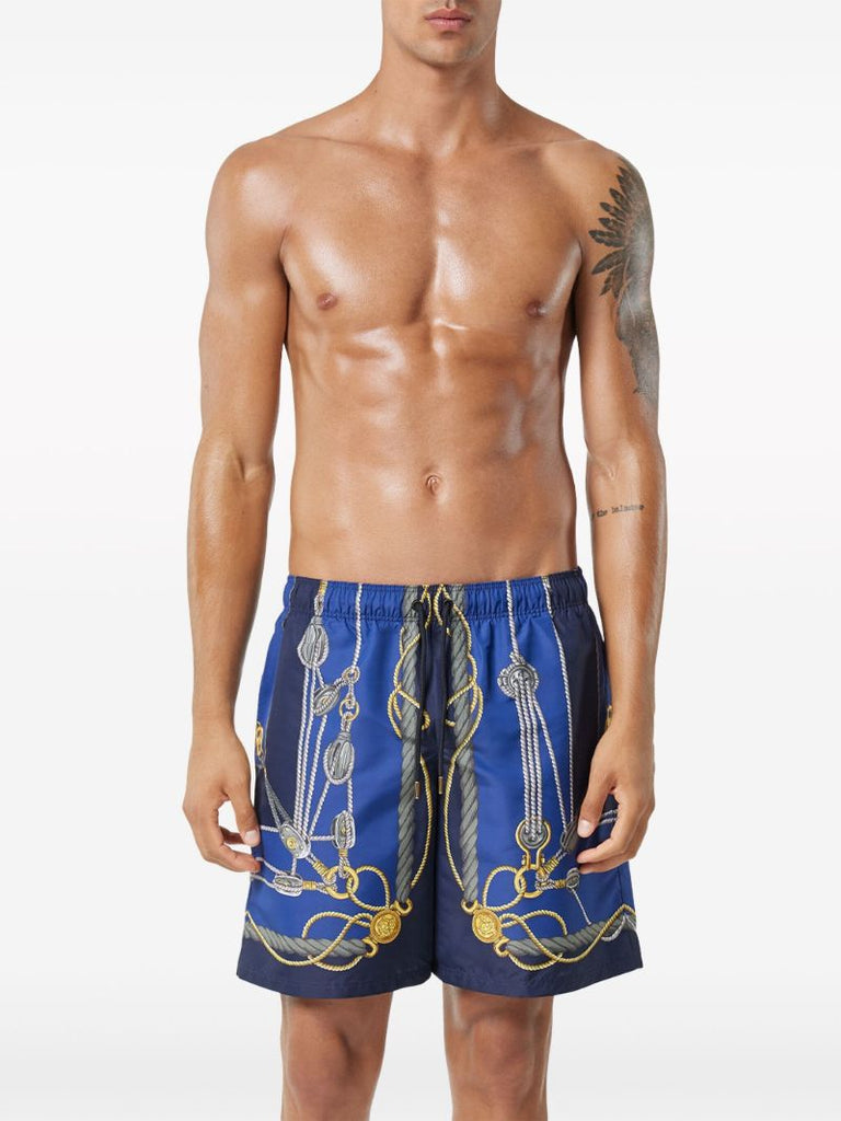 Blue Versace Nautical-print Swim Shorts