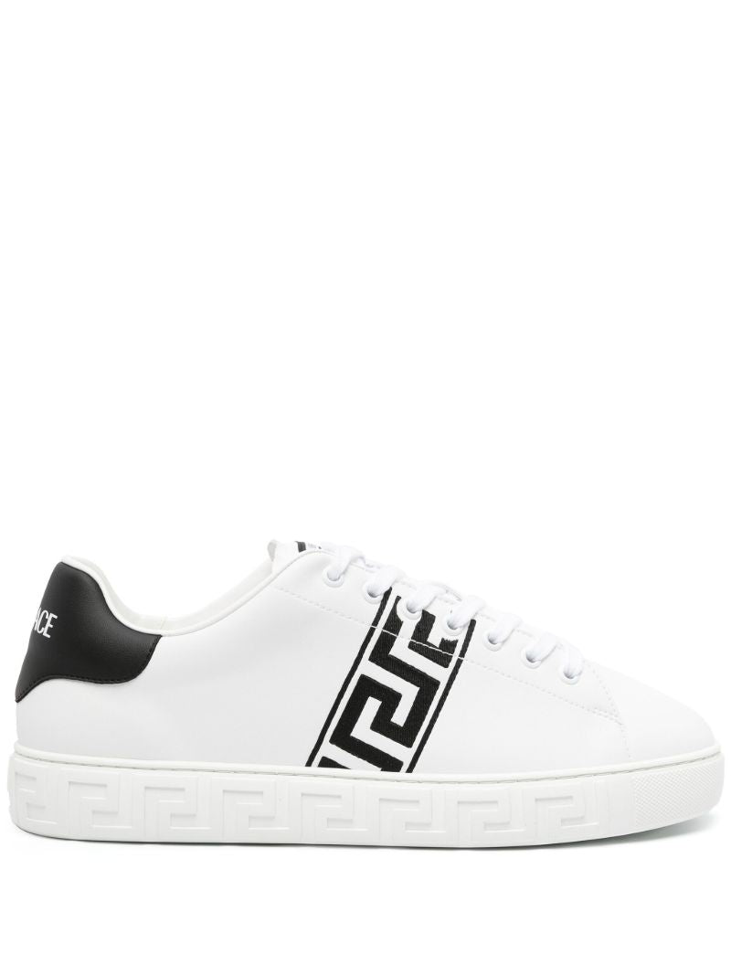 White Greca Embroidered Leather Sneakers