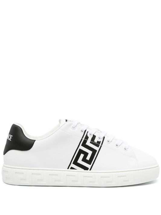 White Greca Embroidered Leather Sneakers