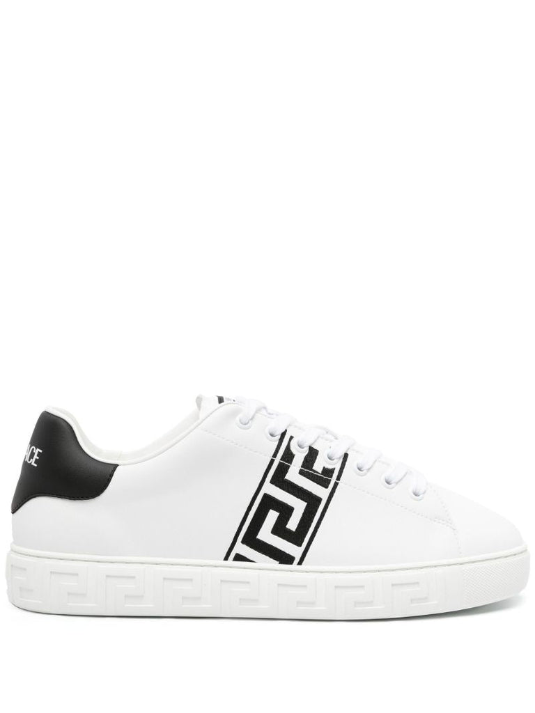 White Greca Embroidered Leather Sneakers