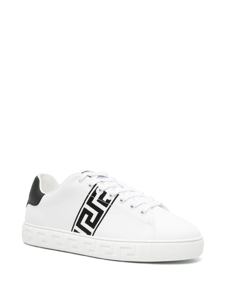 White Greca Embroidered Leather Sneakers