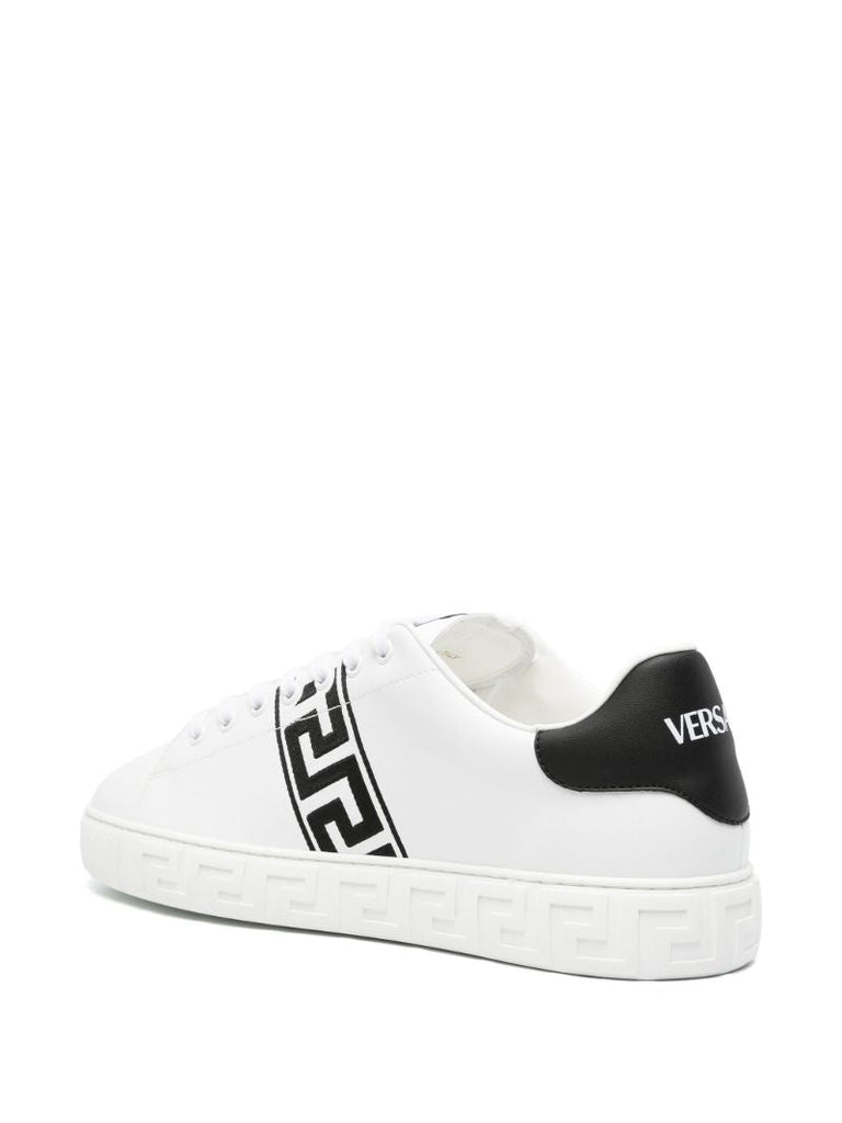 White Greca Embroidered Leather Sneakers