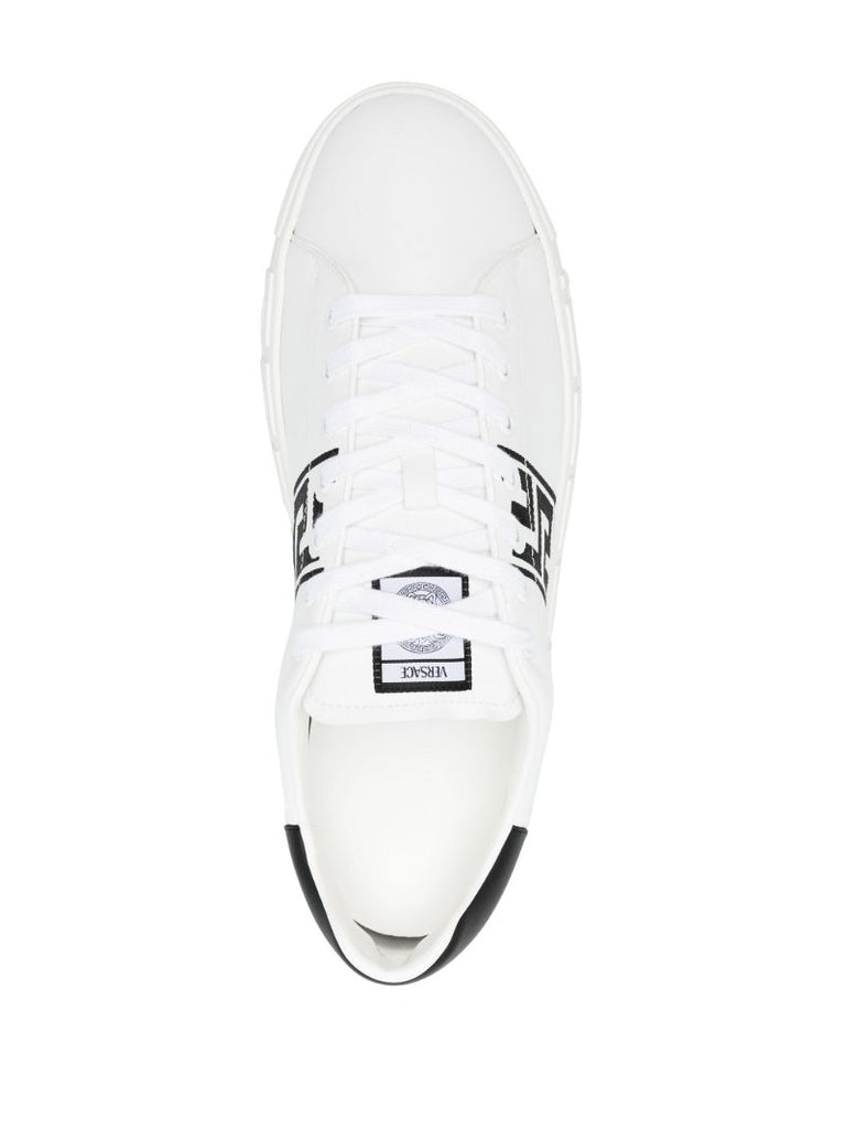 White Greca Embroidered Leather Sneakers