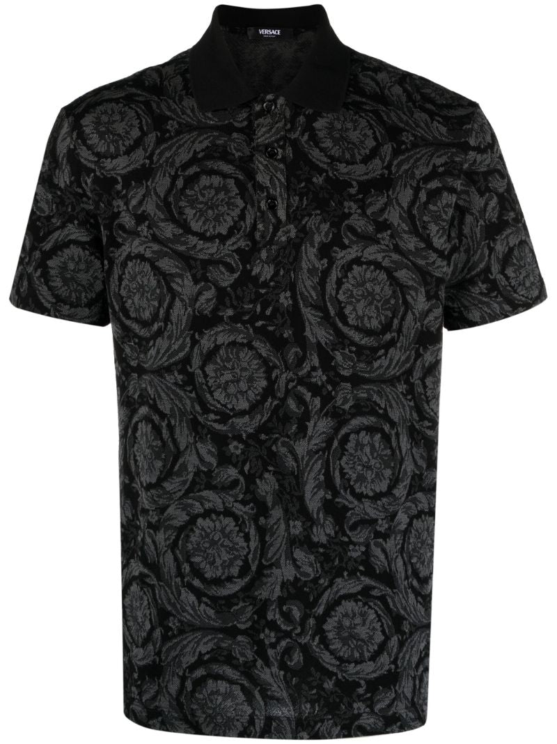 Grey Barocco-jacquard Polo Shirt