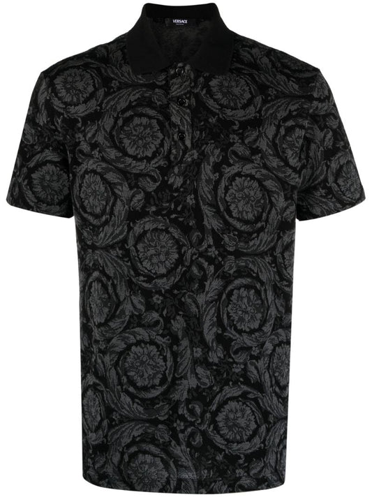 Grey Barocco-jacquard Polo Shirt