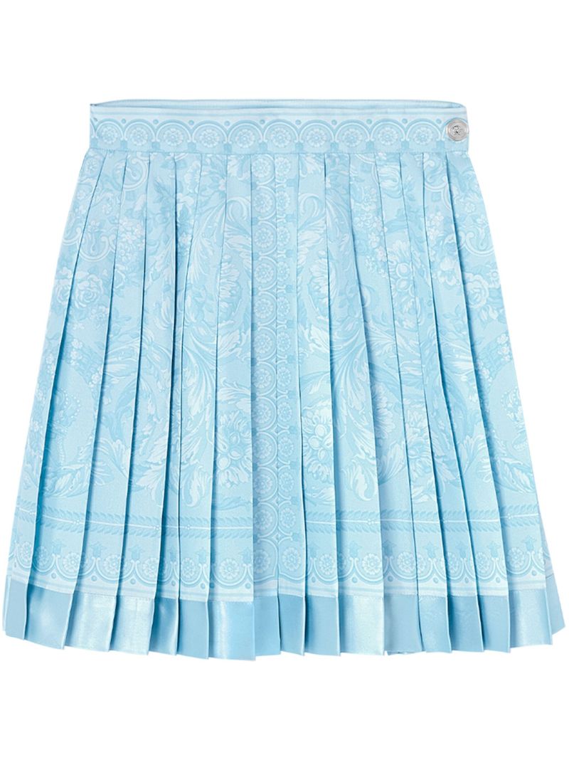 Blue Barocco Silk Pleated Skirt