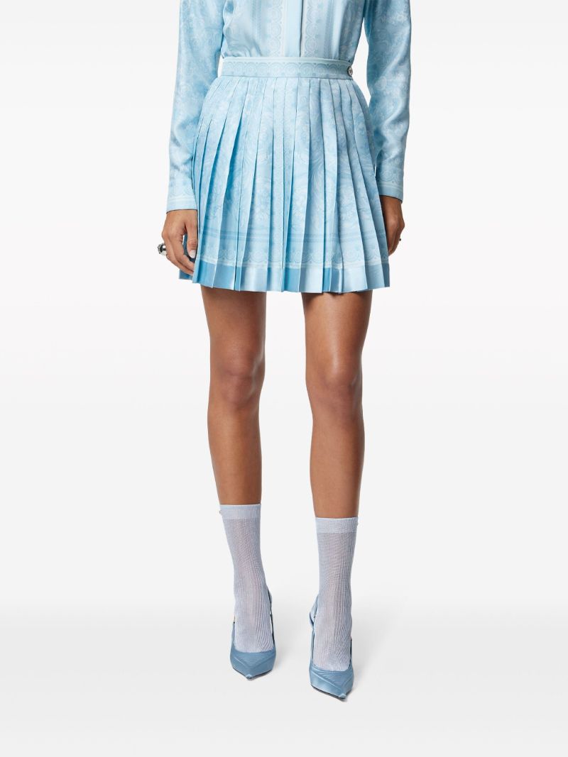 Blue Barocco Silk Pleated Skirt