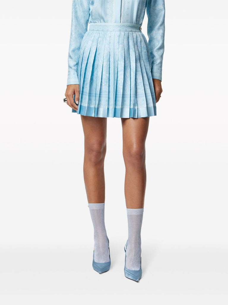 Blue Barocco Silk Pleated Skirt