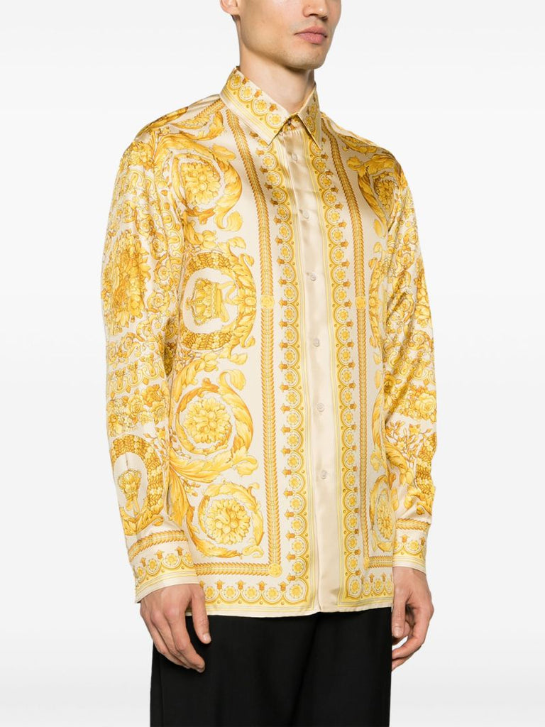 Yellow Barocco-print Silk Shirt