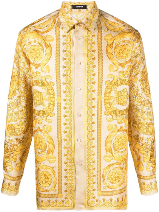 Yellow Barocco-print Silk Shirt