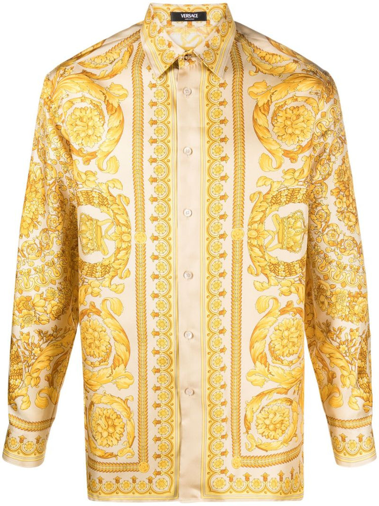 Yellow Barocco-print Silk Shirt