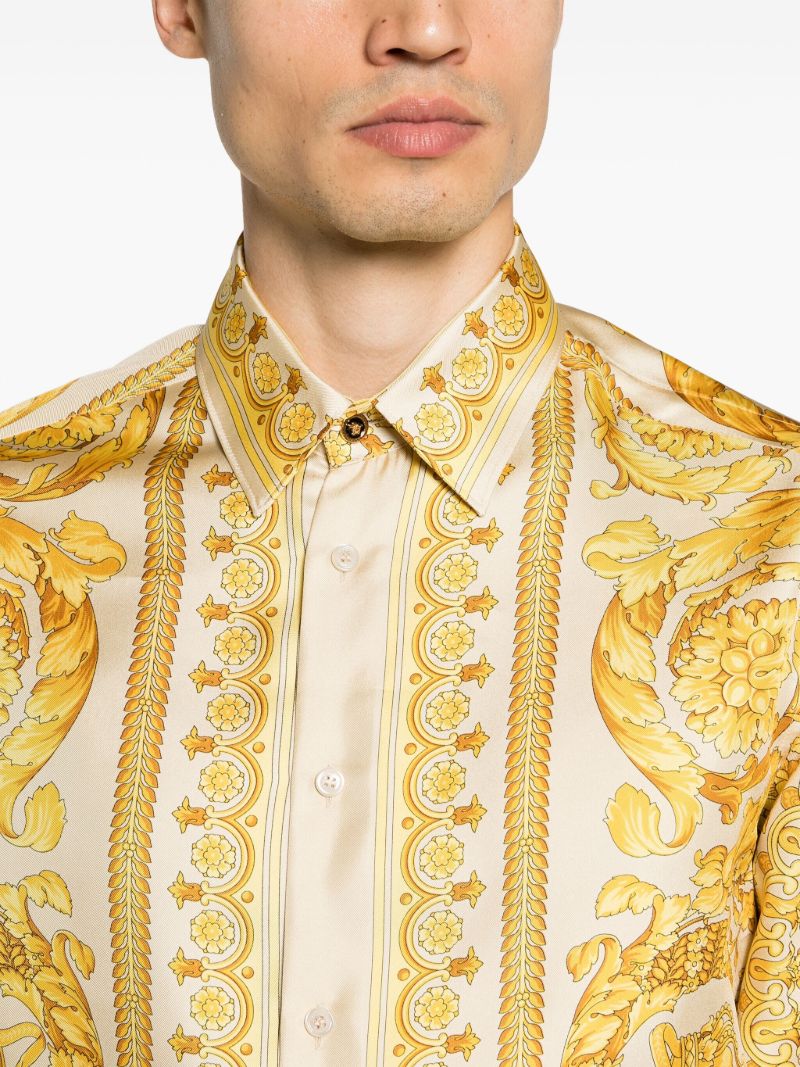 Yellow Barocco-print Silk Shirt
