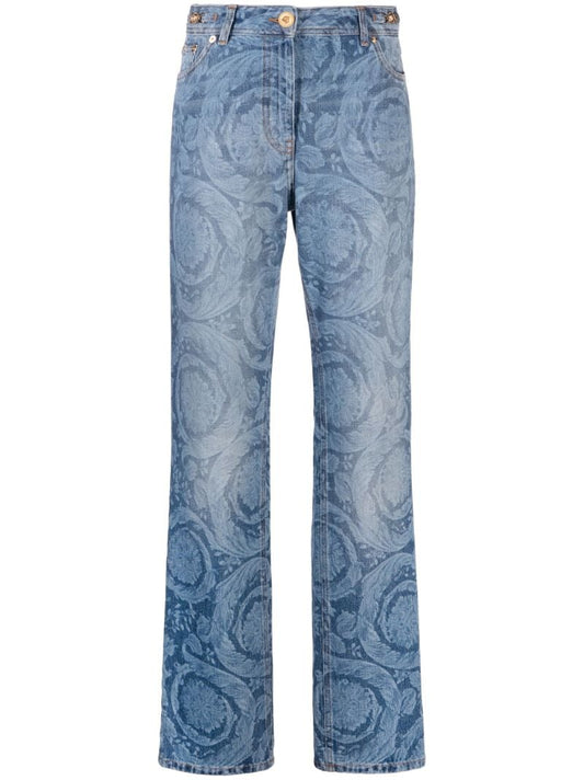 Blue Barocco-print Straight-leg Jeans