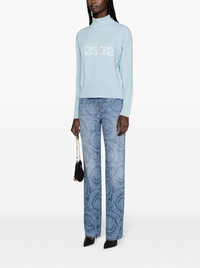 Blue Barocco-print Straight-leg Jeans