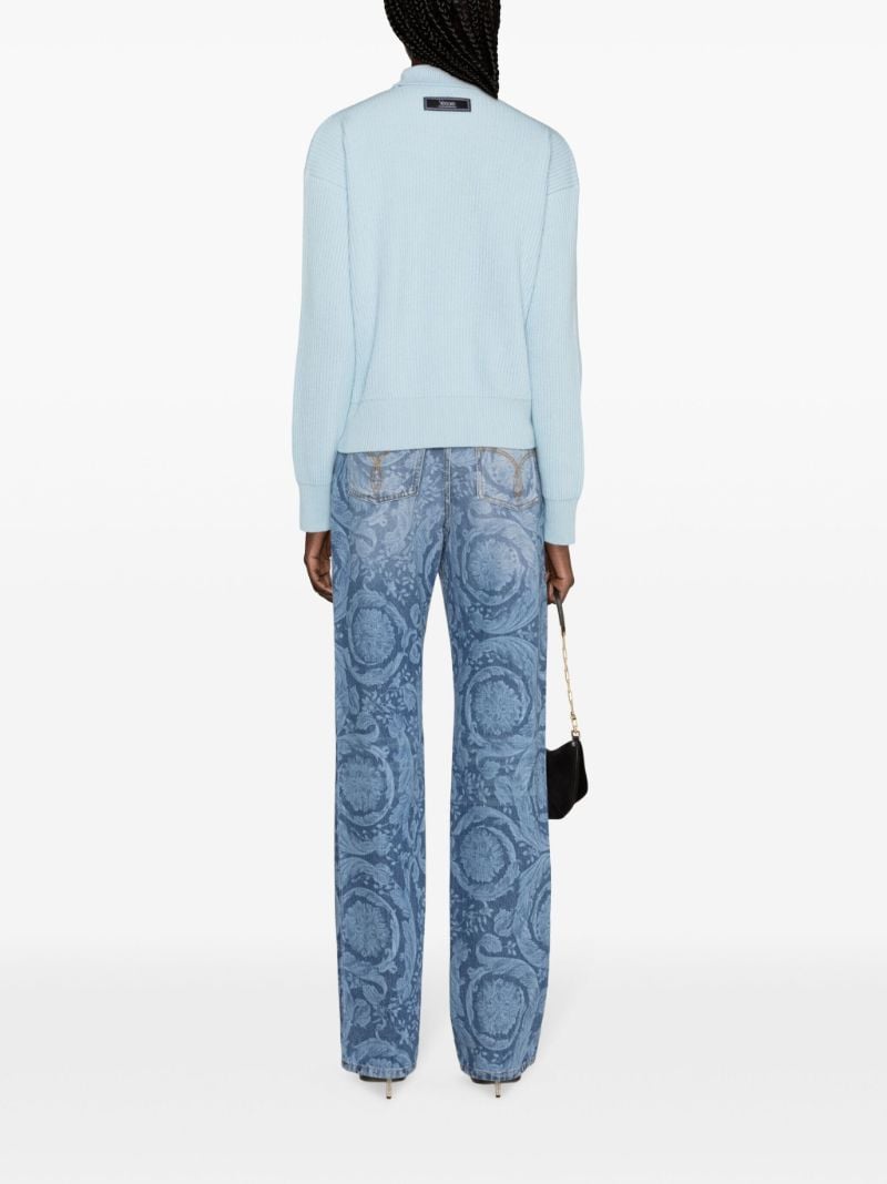 Blue Barocco-print Straight-leg Jeans