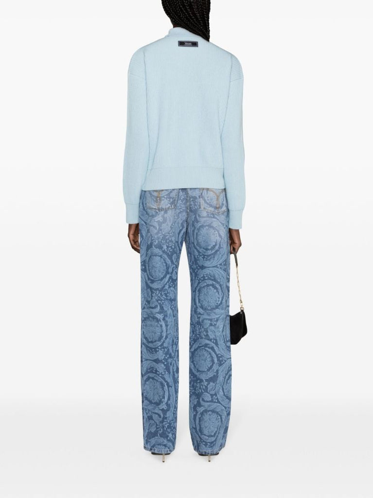Blue Barocco-print Straight-leg Jeans