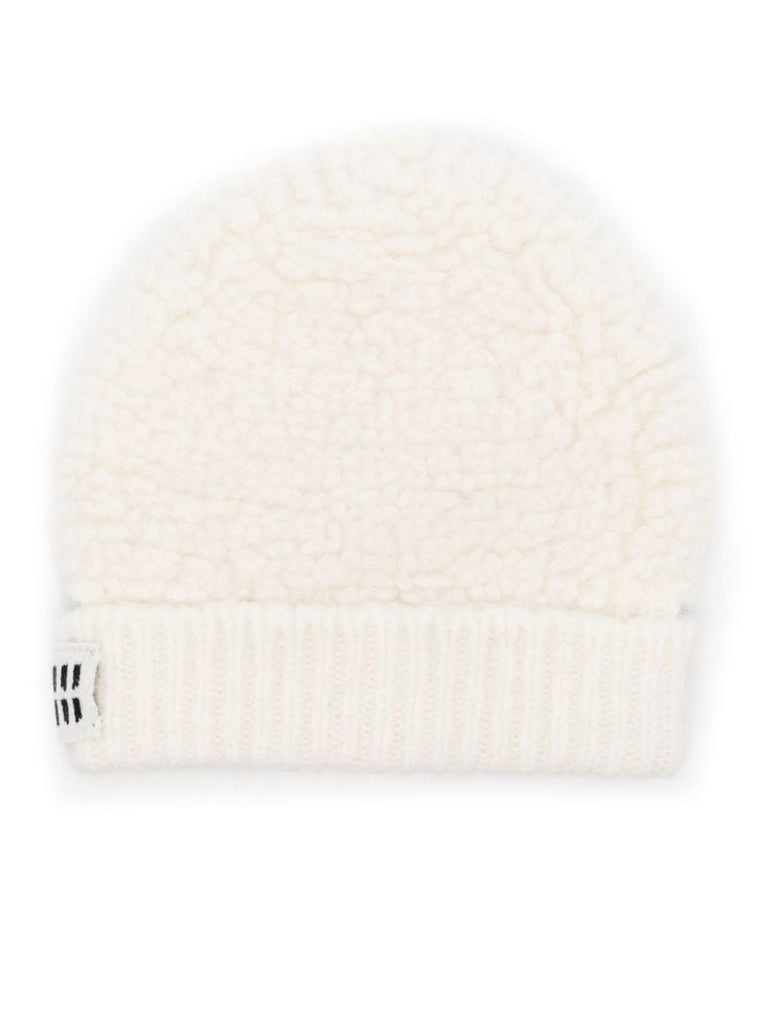 White Logo-patch Shearling Beanie Hat