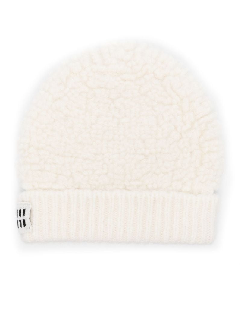 White Logo-patch Shearling Beanie Hat