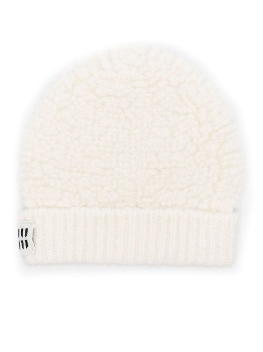 White Logo-patch Shearling Beanie Hat