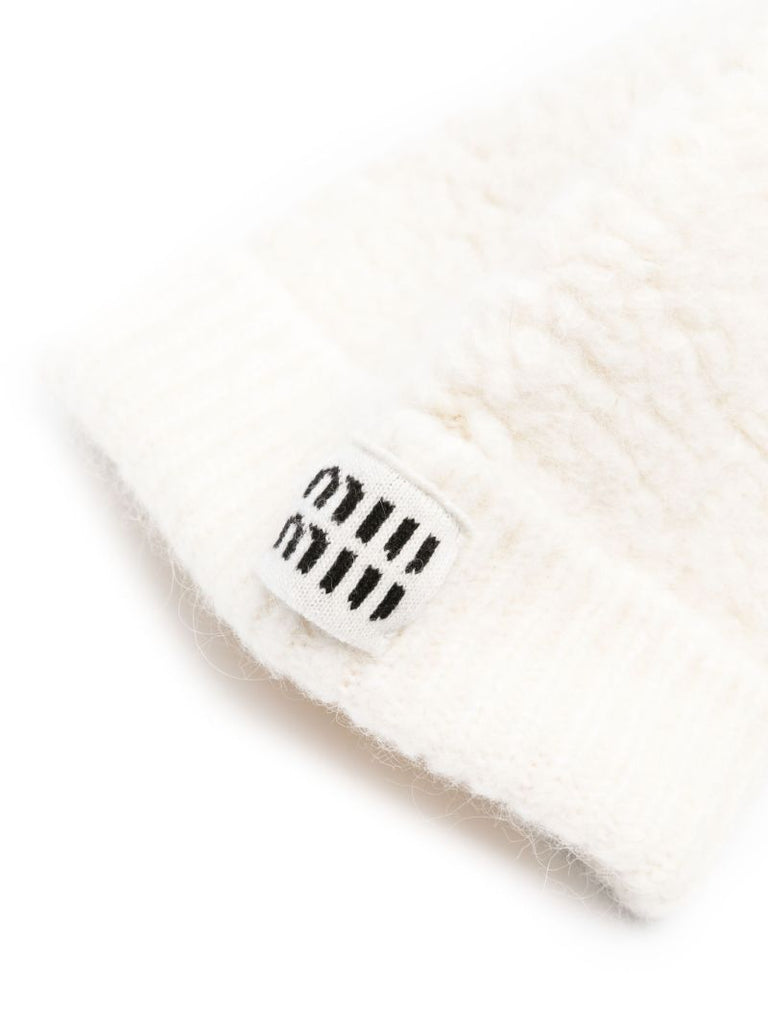 White Logo-patch Shearling Beanie Hat