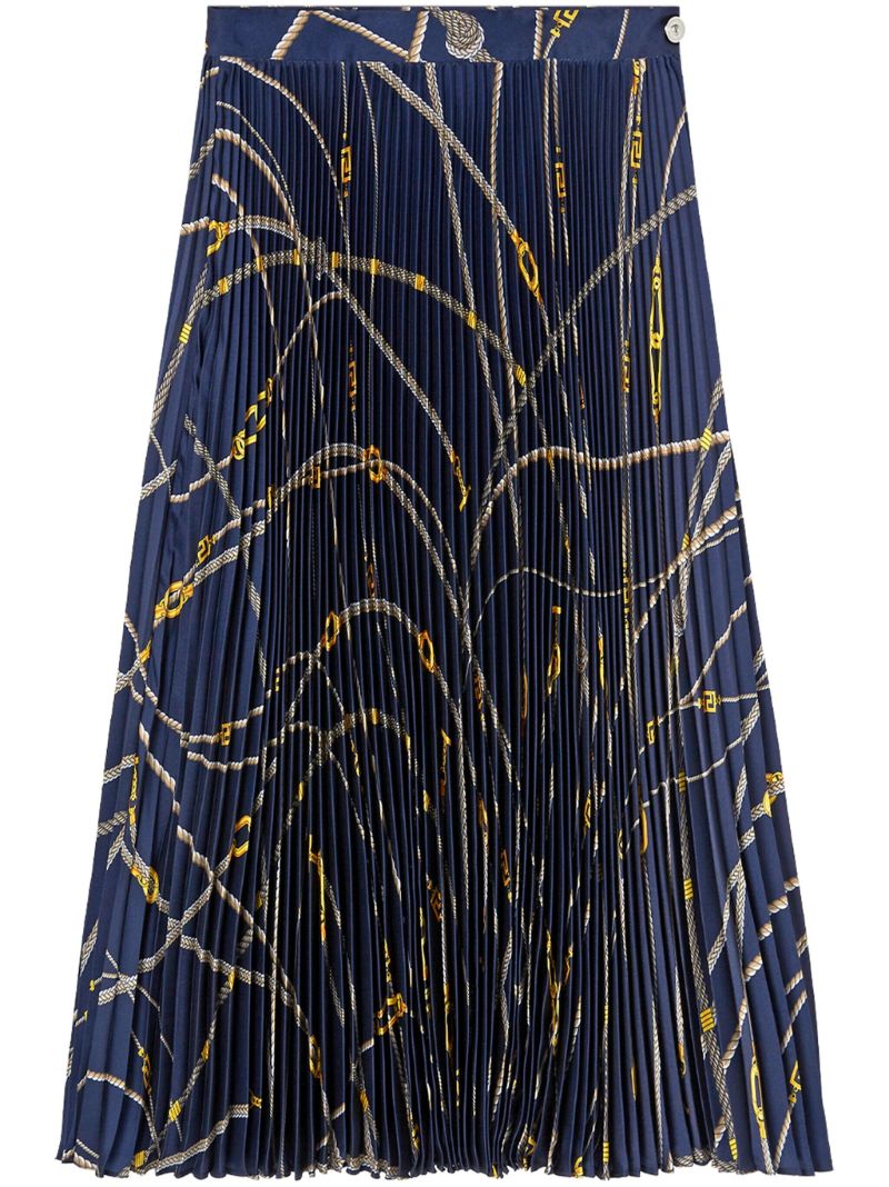 Blue Greca Nautical Pleated Midi Skirt