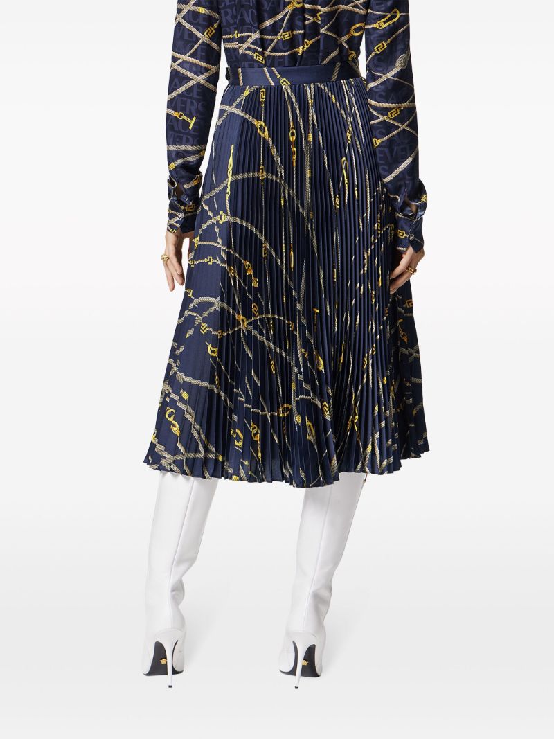 Blue Greca Nautical Pleated Midi Skirt
