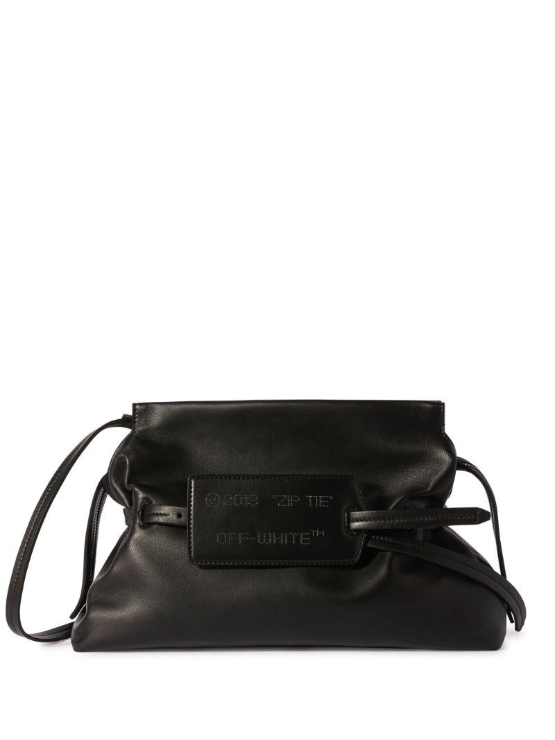 Black Zip Tie Leather Clutch Bag