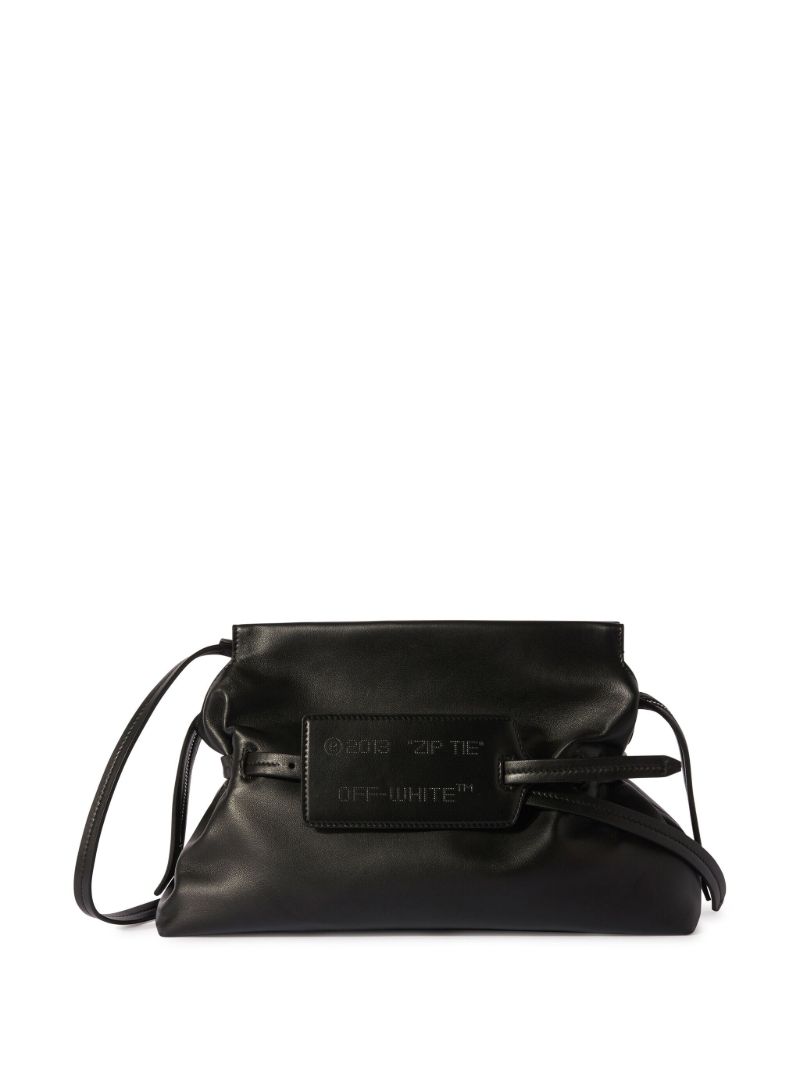 Black Zip Tie Leather Clutch Bag