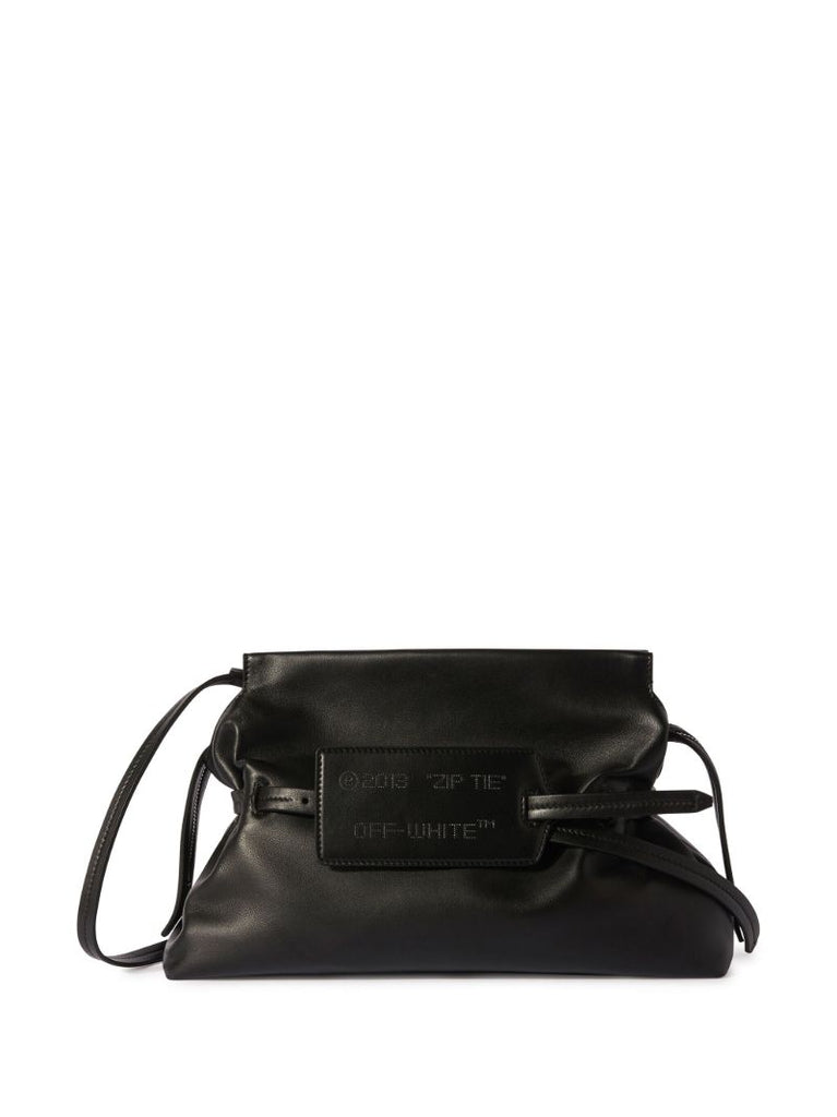 Black Zip Tie Leather Clutch Bag
