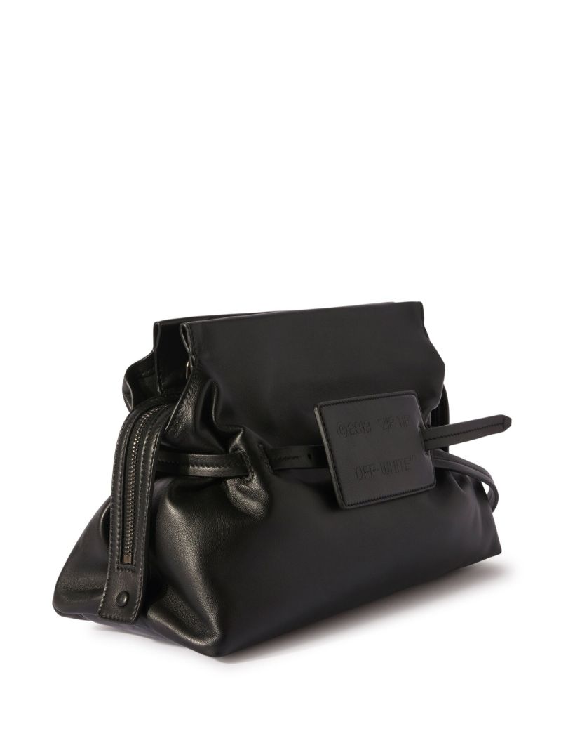 Black Zip Tie Leather Clutch Bag