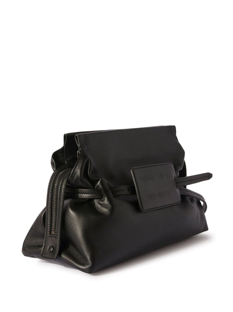 Black Zip Tie Leather Clutch Bag