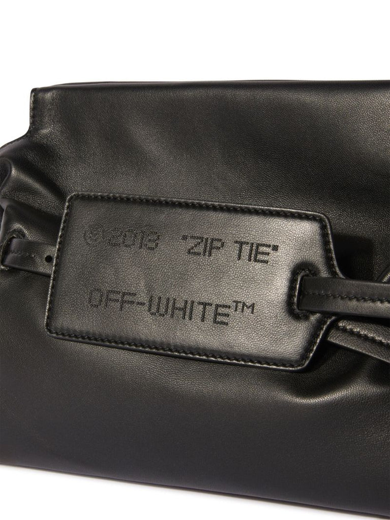 Black Zip Tie Leather Clutch Bag
